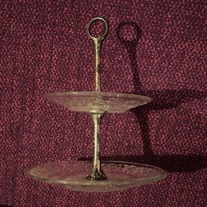 Two-Tier Glass Serving Tray in Clear with Silver-Tone Handle